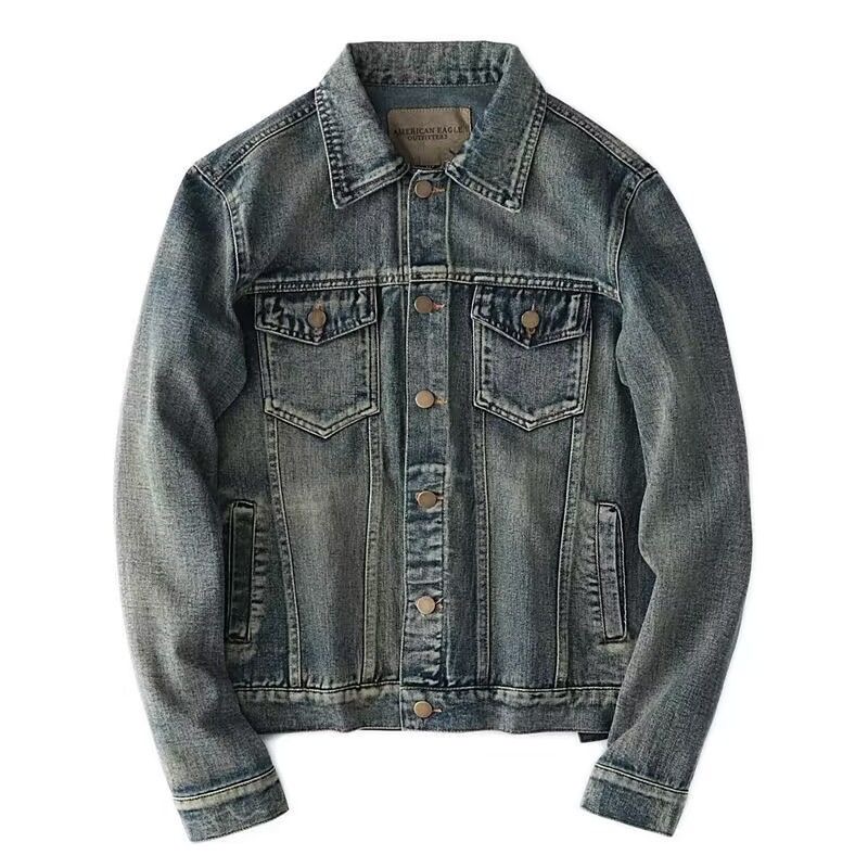 Mens Fashion Denim Jacket - 秋と春の新作ファッション無地アメリカンヴィンテージストレートレッグデニムジャケットメンズカジュアルルーズスポーツプラスサイズコート