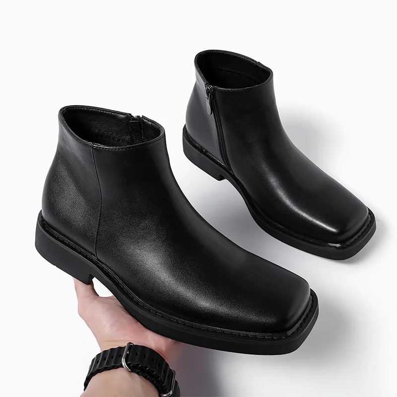 Men'S Fashion Old Money - 黒の新ファッション男性カジュアル革靴秋冬ドレスアンクルブーツヴィンテージ英国ビジネススクエアトゥチェルシーブーツ