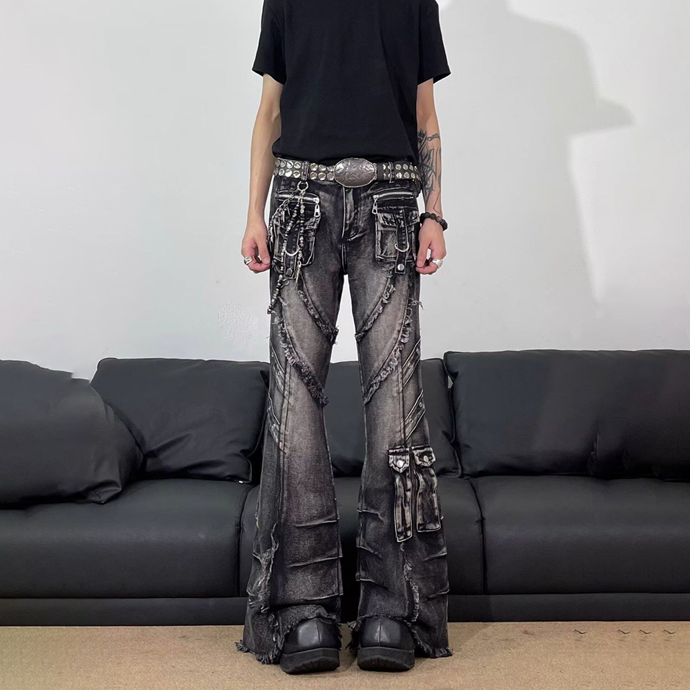 Men'S Fashion Jeans And Boots - メンズタッセルポケット装飾Y2Kジーンズストリートウェアファッションデコンストラクトカーゴアメリカンユースアウトドアパンツメンズ服2026