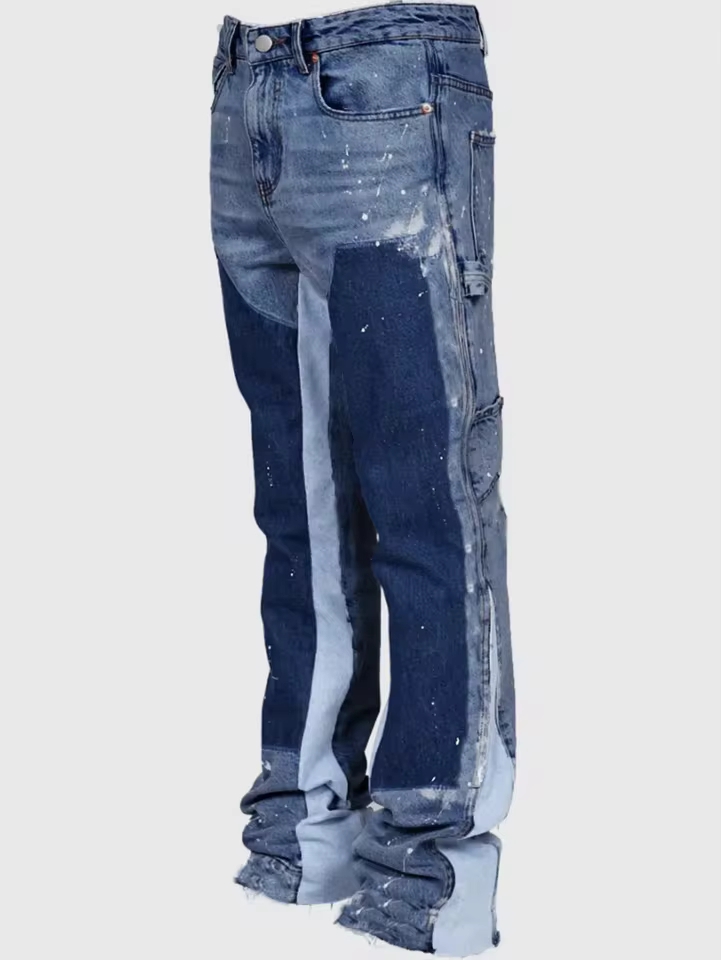 Men'S Fashion Jeans And Boots - メンズファッションジーンズワークパンツ、欧米風ファッションワークウェア伸縮性パッチワークデニムレイヤードフレアパンツS-XXL
