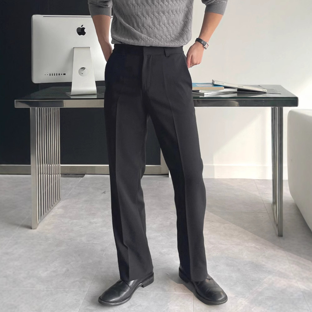 Mens Fashion Dark Grey Pants - メンズ ブラック ダークグレー 無地 ストレート カジュアル