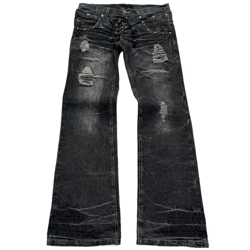Men'S Fashion Jeans And Boots - ファッショナブルなハイストリートダブルウエストレースアップマイクロフレアレディースジーンズ Y2K レトロ原宿ウォッシュデザイン メンズ＆レディースジーンズ