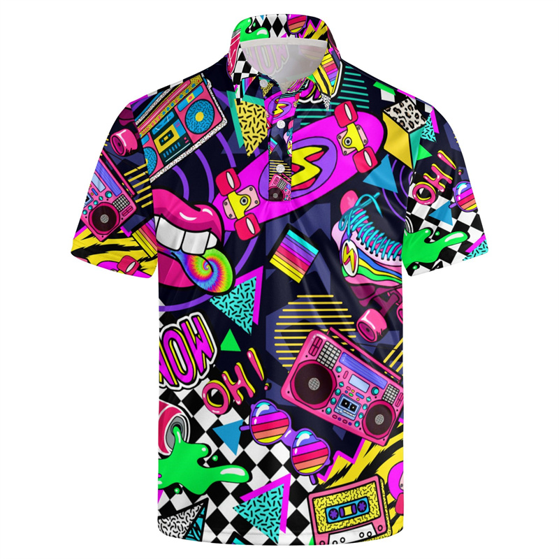 Men'S Fashion From The 80S - ホットセール 3Dプリント 80年代 90年代 ゴルフ ポロシャツ