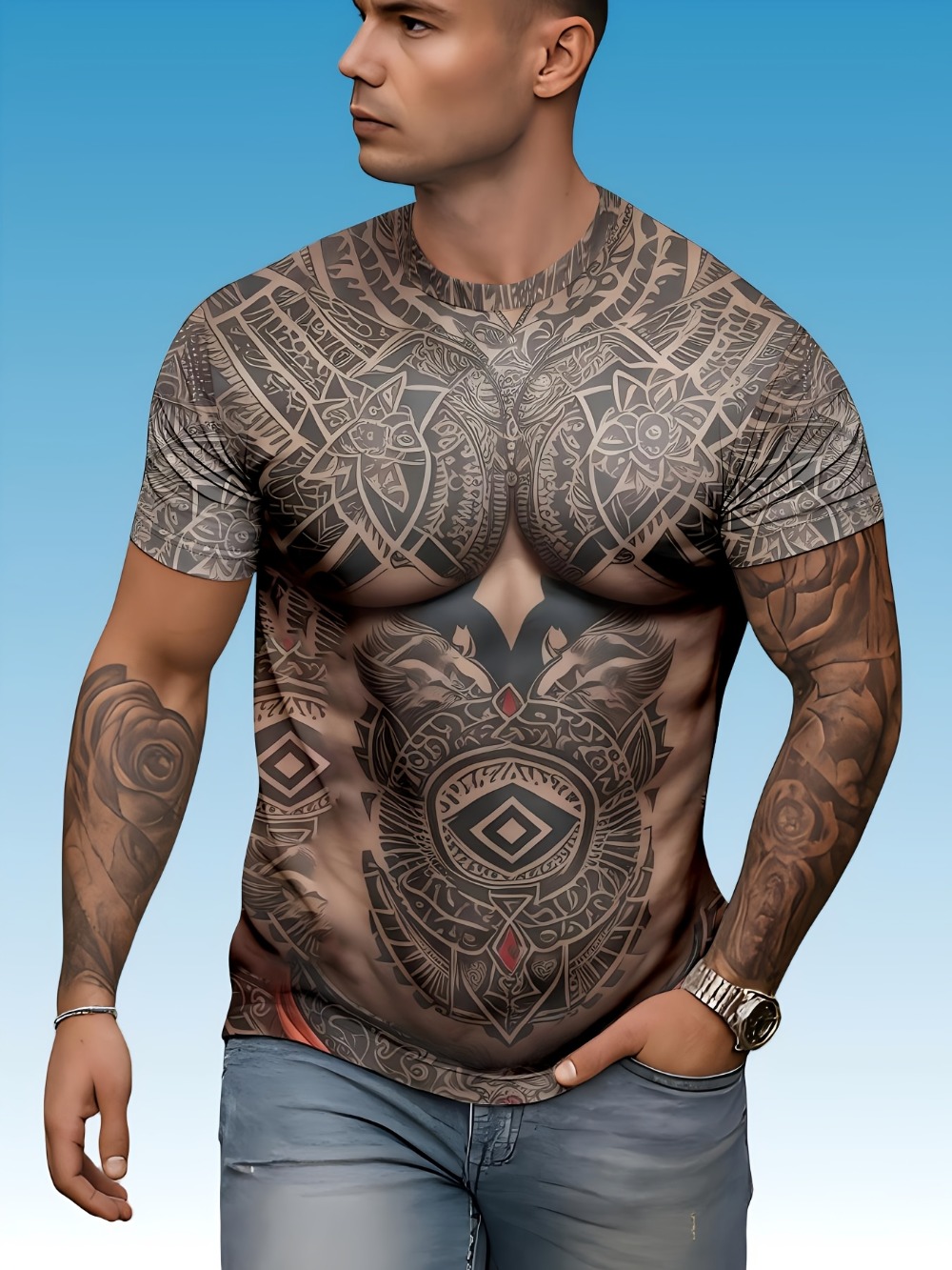 Muscle Tee Workout - ロールプレイングフェイクマッスル 3D プリントスポーツ速乾性ブレザ男性 Tシャツアウトドアストリートカジュアルファッションパーティー親子着用