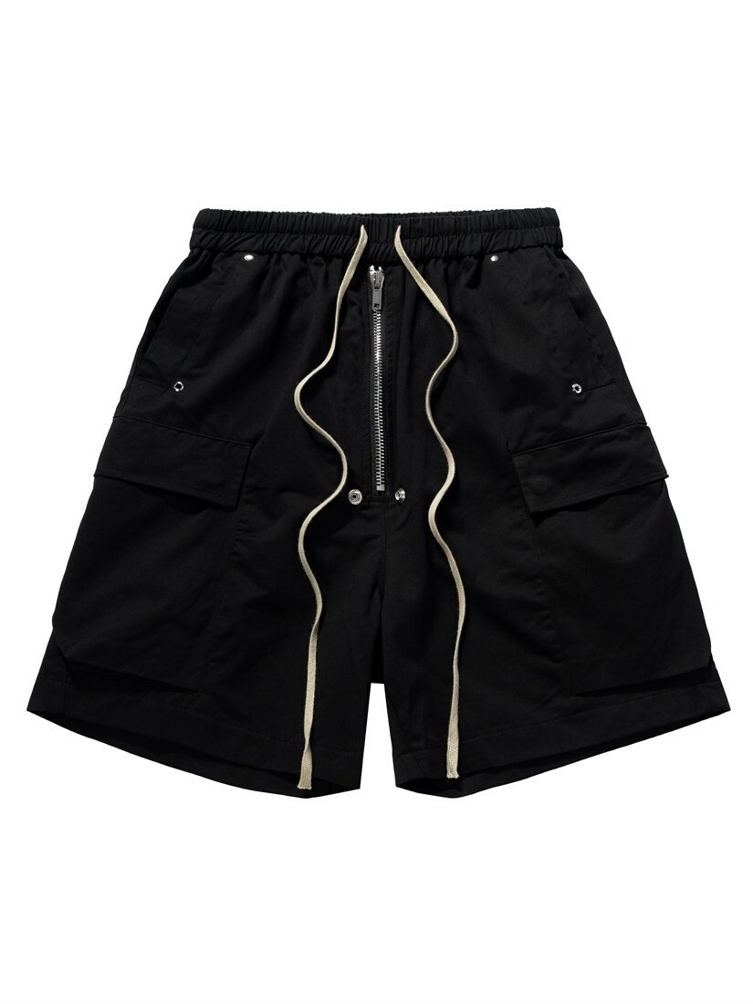 Mens Fashion Dark Grey Pants - 2026 夏黒ダークグレーショーツ男性ヒップホップショーツダブルジッパーストリートファッションショートパンツ