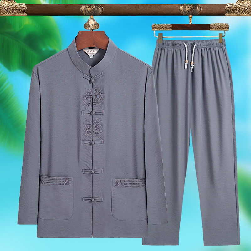 Men'S Fashion And Style - 高品質メンズファッショナブルな唐服、純シルク軽量長袖セット、新しい中国風夏服