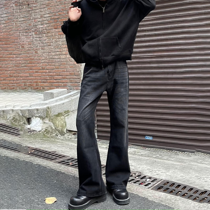 Men'S Fashion Jeans And Boots - メンズ ブラック ソリッドカラー ストレート シンプル ベーシック