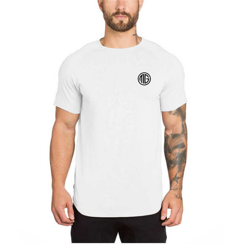 Muscle Tee Workout - 夏用メンズ半袖コットン通気性クルーネックジムワークアウトマッスルスリムフィットフィットネスボディビルディングカジュアルパンピングアイアンシャツ