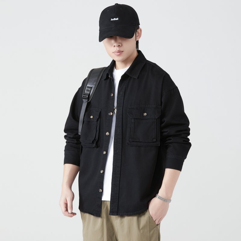 Mens Fashion Denim Jacket - 純粋な綿ツーリングシャツ男性春秋ストリートヴィンテージファッションカジュアルルーズ長袖生き抜くカーゴジャケットブラウス新