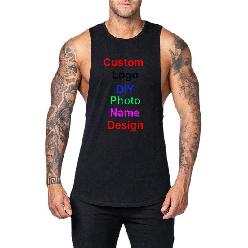 Muscle Tee Workout - 男性用のカスタムロゴ付きコットンタンクトップ,マッスルノースリーブTシャツ,トレーニングウェア,ボディービルTシャツ,スポーツウェア
