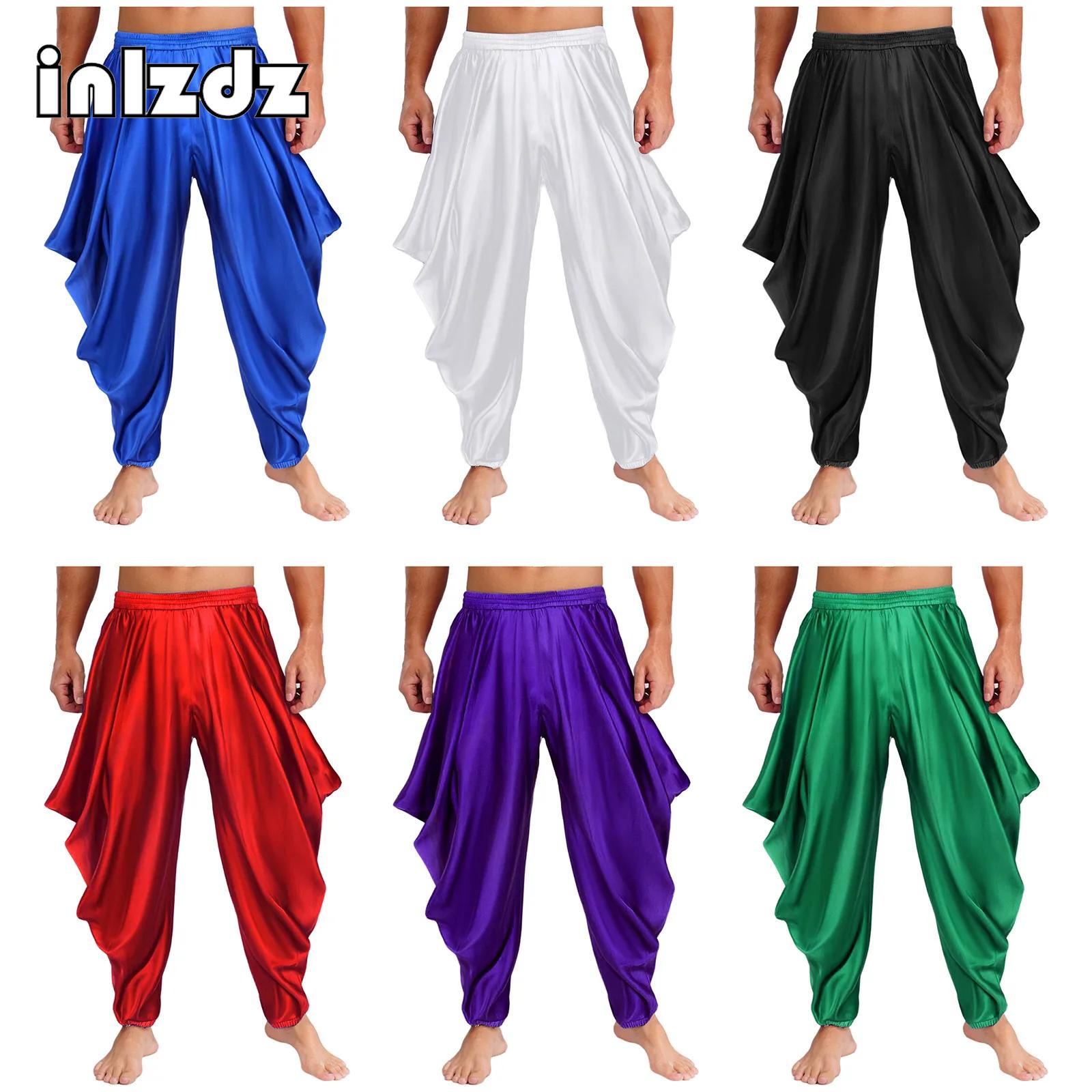 Men'S Fashion Trousers - メンズアラビアアラビア王子コスプレドレスアップハーレムパンツ弾性ウエストバンドサテンルーズズボンフェスティバルデイリーファッション着用
