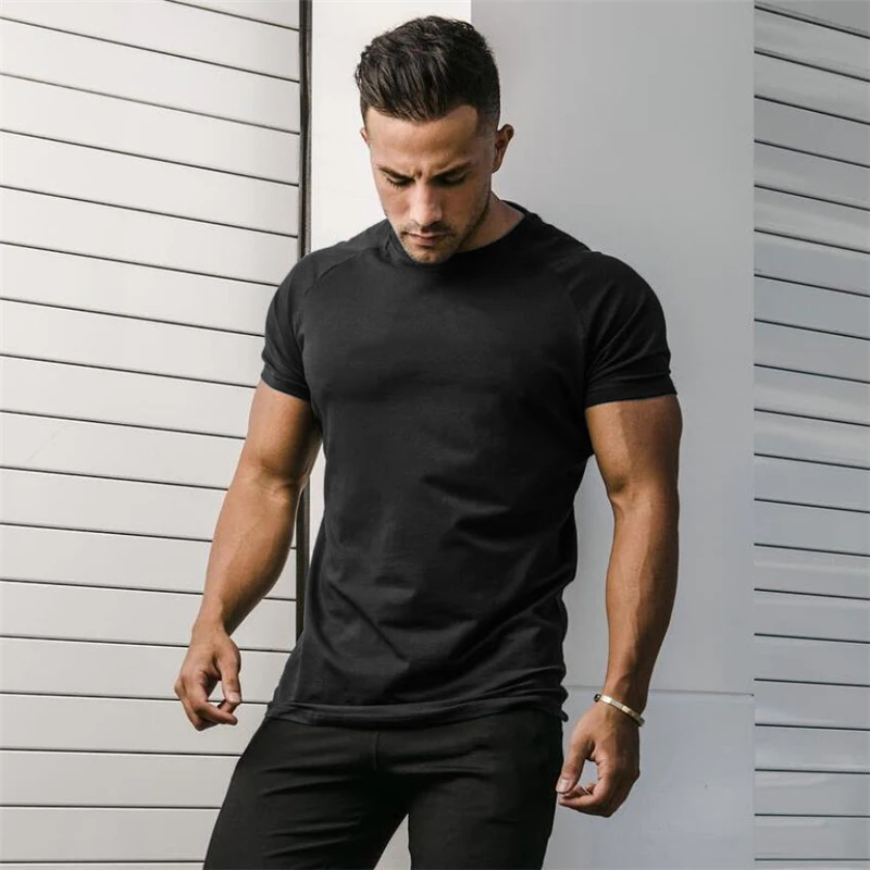 Muscle Tee Workout - 男性用半袖コットンTシャツ,通気性のある服,トレーニング,ジム,ボディービル,フィットネス,トレーニング,ランニング,夏用