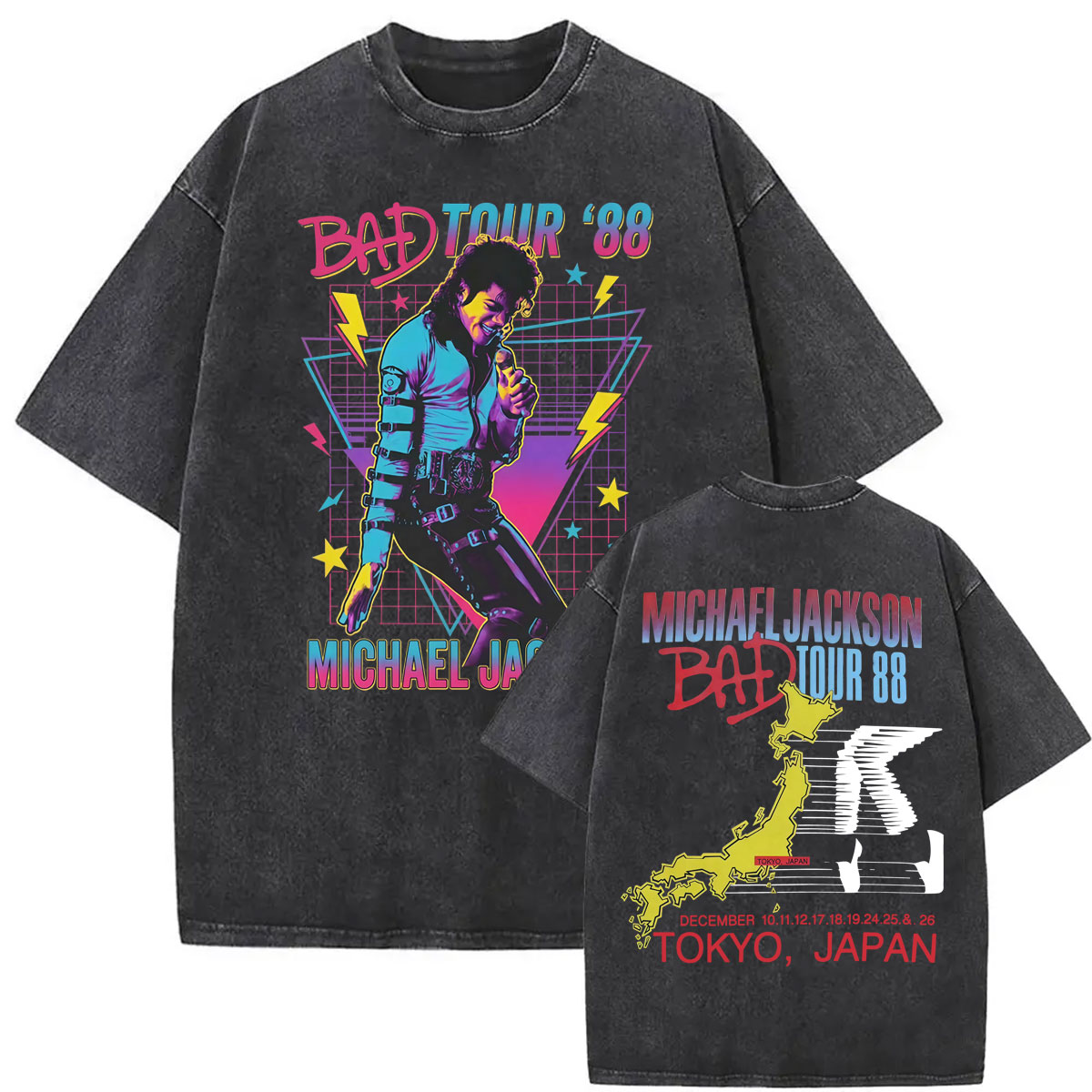 Men'S Fashion From The 80S - ヴィンテージウォッシュ加工 キング・オブ・ポップ バッド・ツアー '88 マイケル・ジャクソン レトロ