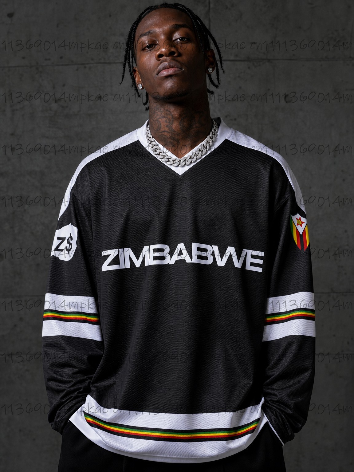 Men'S Fashion And Style - メンズジンバブエプリントVネック長袖Tシャツ、カジュアルサマースポーティスタイル、ファッショナブルレトロストリートウェアトップ