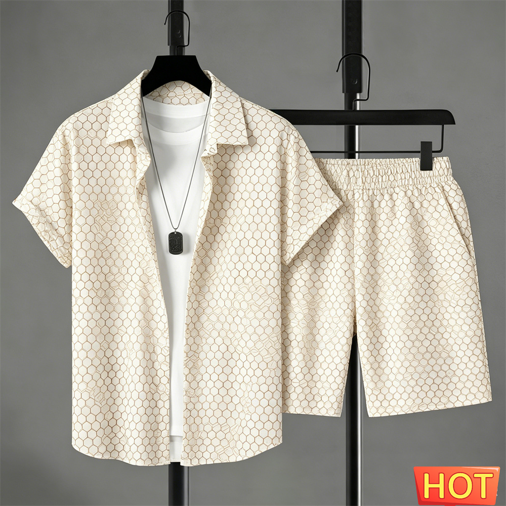 Men'S Fashion Designer - 夏服 メンズシャツセット グラデーションレジャーシャツセット ソリッドカラー 2ピースセット レジャー休暇用衣装