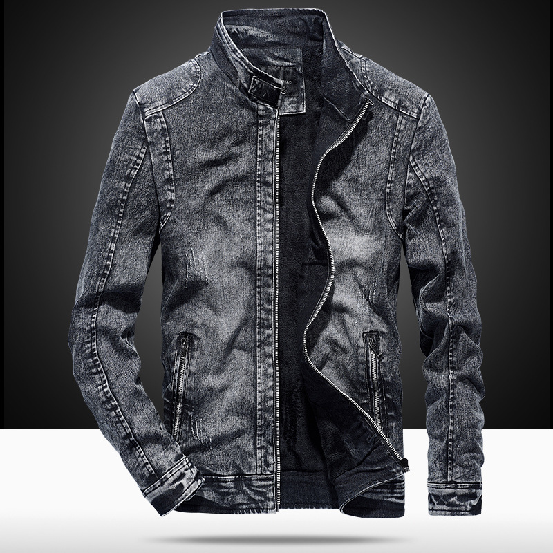 Mens Fashion Denim Jacket - 2026年欧米ファッションメンズスタンドカラー長袖ジッパーカジュアルトレンドルーズシンプルベーシックデニムジャケット男性用コート