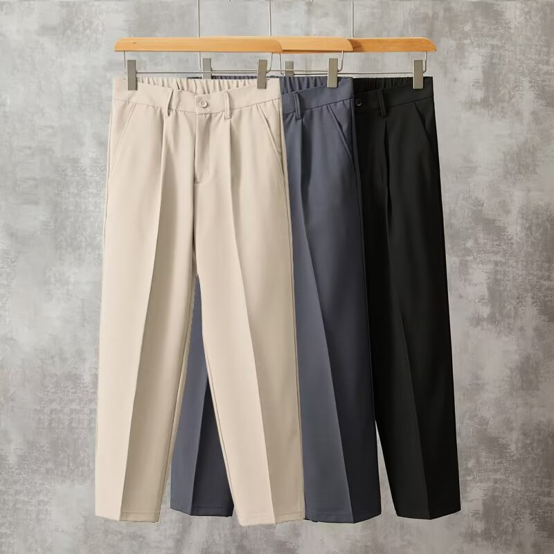 Mens Fashion Dark Grey Pants - メンズ足首丈パンツ,バギーパンツ,カジュアルブレザー,ダークグレー,ブラック,アプリコット,オフィスワーク,メンズファッション