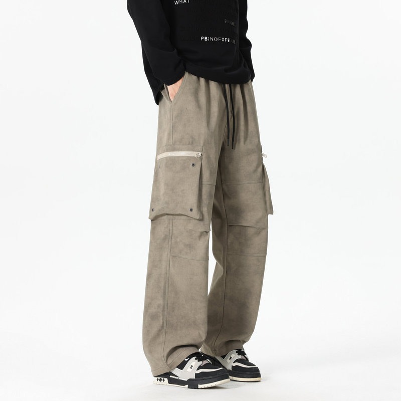 Men'S Fashion Trousers - メンズ伸縮性ハイウエストポケット付きおしゃれで多用途なアメリカンカジュアルワークウェアワイドレッグ春秋パンツ
