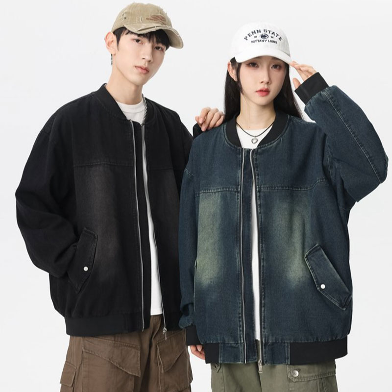 Mens Fashion Denim Jacket - 春秋スポーツジャケット カジュアル襟付きジャケット ユニセックスファッション レジャースポーツ アメリカンスタイル スタンドカラー