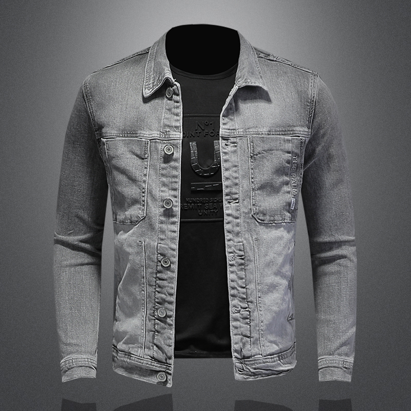 Mens Fashion Denim Jacket - メンズデニムジャケット,襟を折りたたんだトレンディなデニムジャケット,カジュアルなデニムコート,スリムなサイクルウェア,シングルブレスト