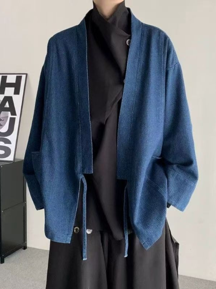 Mens Fashion Denim Jacket - ヴィンテージ和風デニムコート男性女性ユニセックス特大デイリー春秋トレンディジーンズジャケット長袖カーディガン