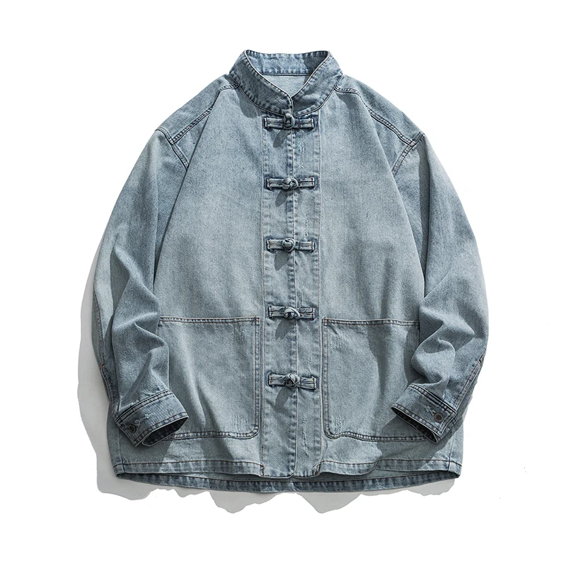 Mens Fashion Denim Jacket - 中国風デニムジャケット男性ストリートウェア東洋服秋男性ジーンズコートヴィンテージファッションヒップホップルーズアウター