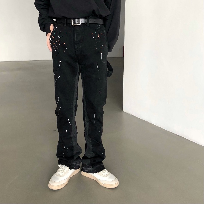 Men'S Fashion Jeans And Boots - 2025 新落書きスプラッシュインク破壊部門ジーンズ原宿カジュアルレトロニッチ Vibo ファッションハイストリート男性フレアジーンズパンツ