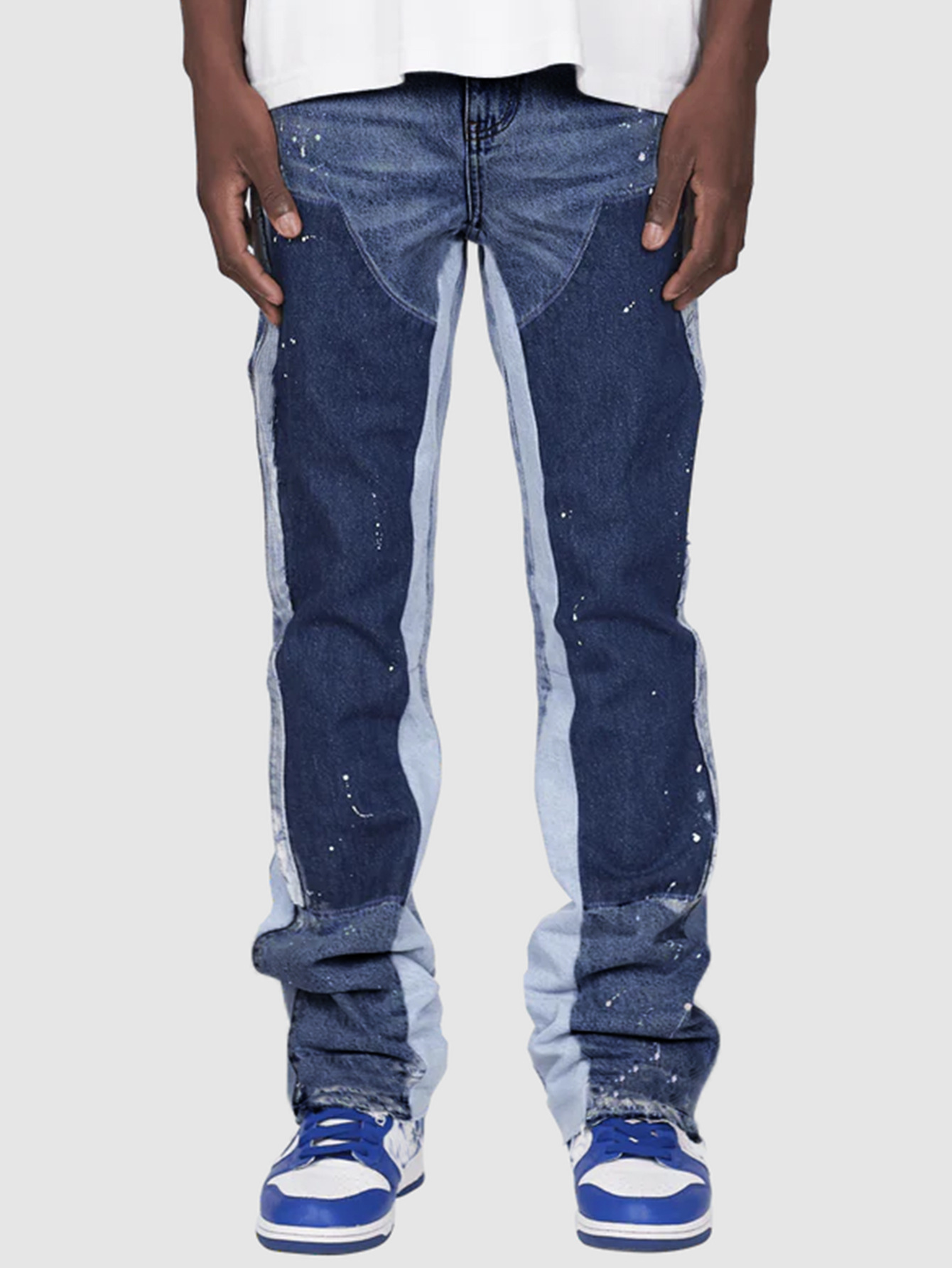 Men'S Fashion Jeans And Boots - メンズファッションジーンズワークパンツ、欧米風ファッションワークウェア伸縮性パッチワークデニムレイヤードフレアパンツ