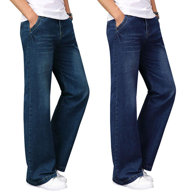 Men'S Fashion Jeans And Boots - 春ビッグフレアジーンズメンズブーツカットデニムパンツルーズファッション服デザイナー古典ブルーブラックズボン大サイズ28-40