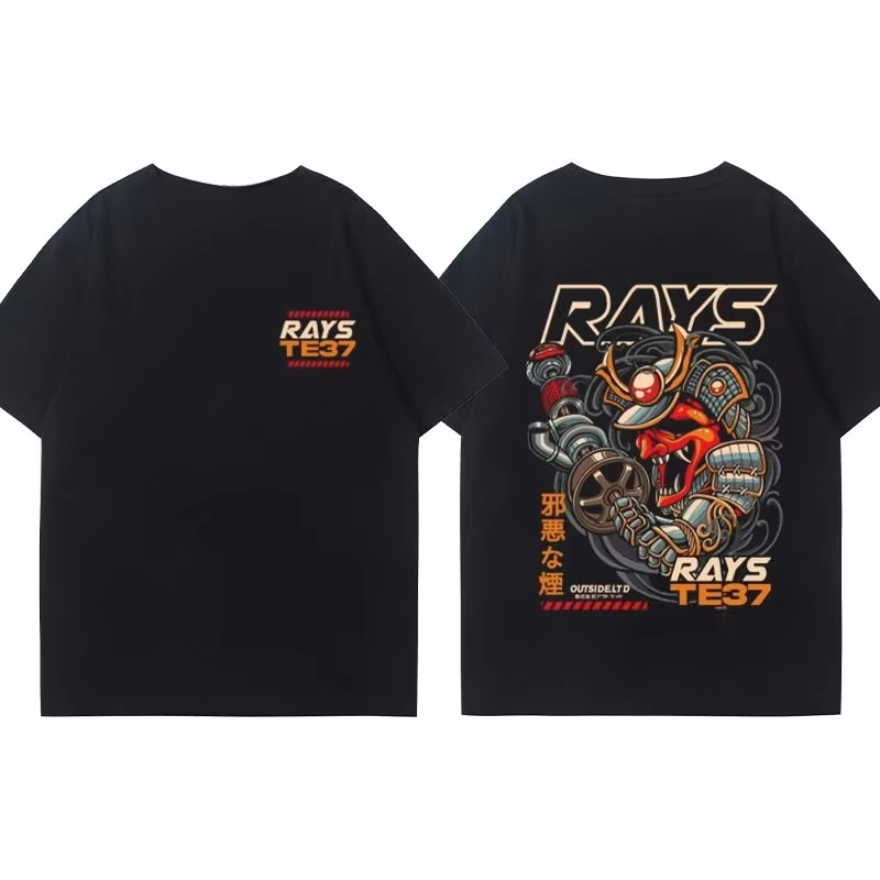 Men'S Fashion Hub - ファッション日本のRAYSホイールリムTE37ホイールハブ改造車用半袖メンズ＆レディース夏用コットン多目的Tシャツトレンドアイテム