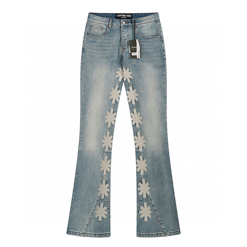 Men'S Fashion Jeans And Boots - シンプルなヘビーデューティ刺繍高品質ヴィンテージウォッシュライトブルー LOSTSHDWS ジーンズハイストリートファッション男性女性