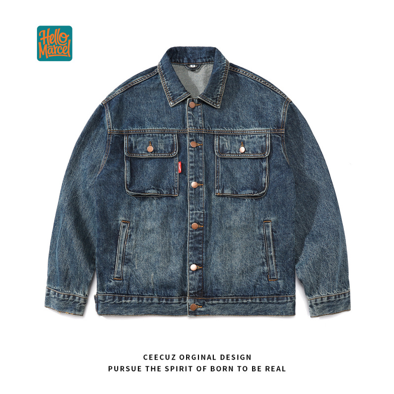Mens Fashion Denim Jacket - HELLOMARCEL EU USサイズ 高級ジーンズジャケット ストリートウェア ヘビーウェイト