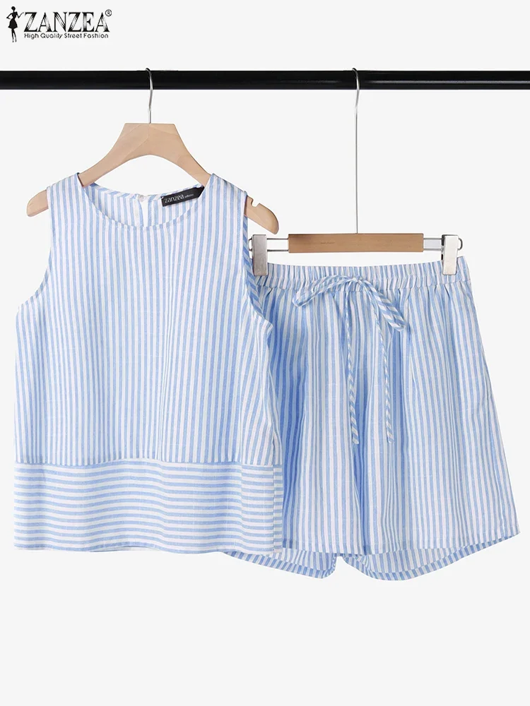Mens Fashion Summer 2025 - ZANZEA 夏の女性のショートスーツノースリーブタンク衣装 2 個ショートセットファッションカジュアルルーズマッチングジャージ特大 2025