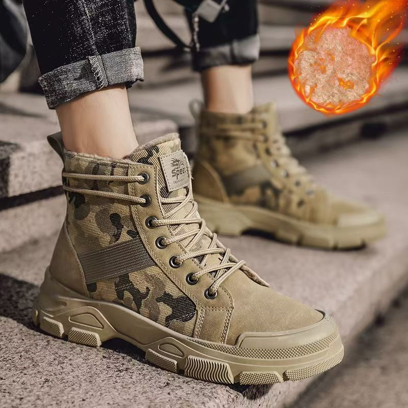 Men'S Fashion Jeans And Boots - 2025年冬迷彩柄保温厚底メンズブーツ おしゃれで個性的なカジュアルハイカット コットン製 ジーンズに合う