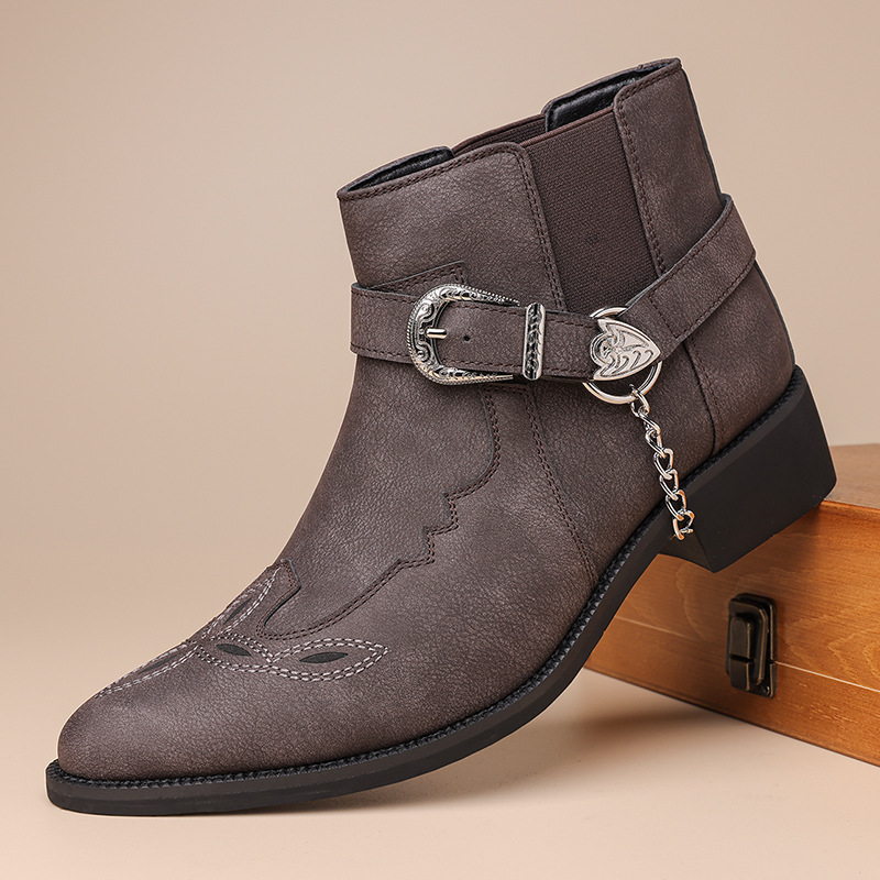 Men Fashion Vintage - ファッション新ブランド レトロ メンズ ヴィンテージ カウボーイブーツ レザー