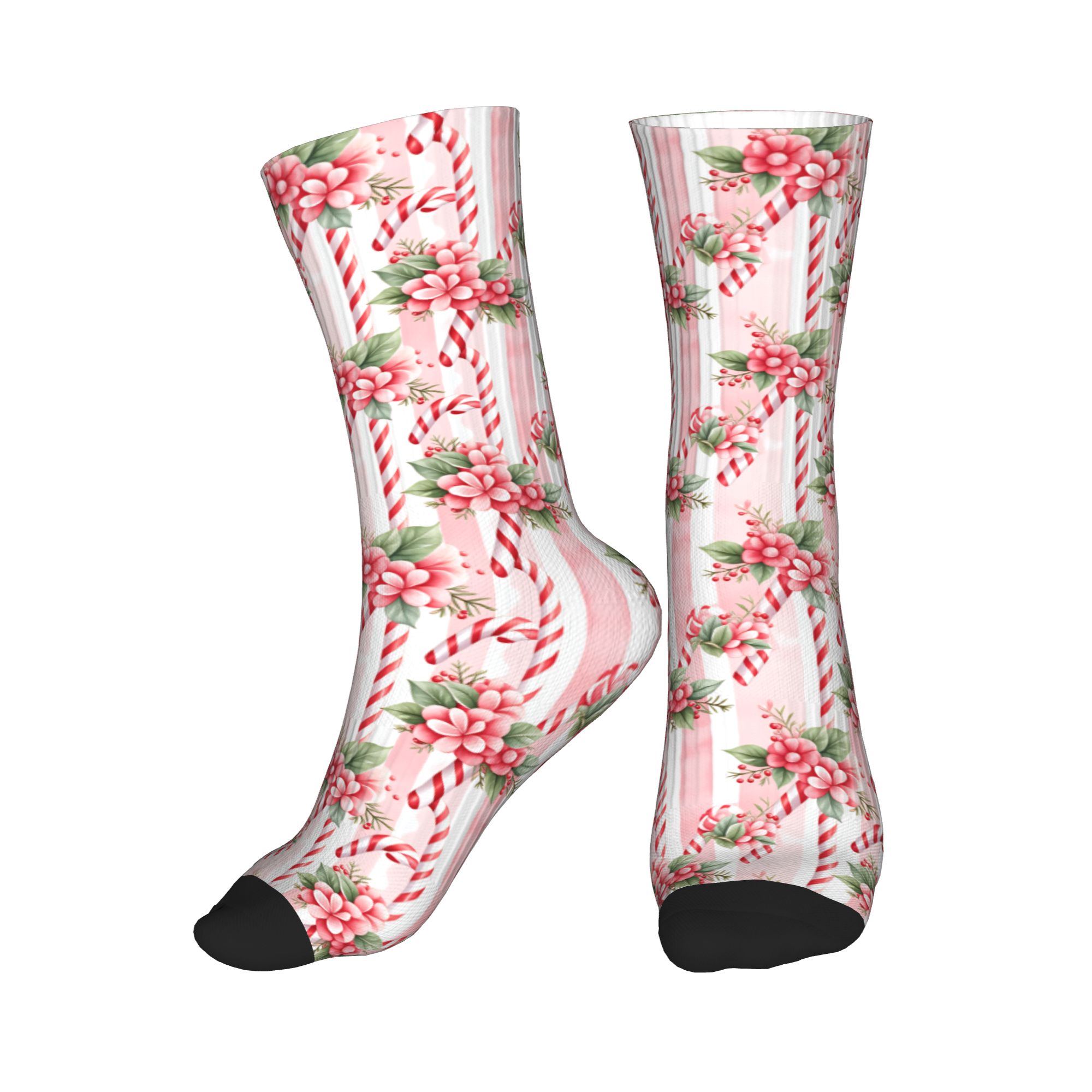 Men Fashion Vintage - ファッションプリントヴィンテージピンクキャンディケーンクリスマスパターンソックス男性女性用ストレッチ夏秋冬クルーソックス