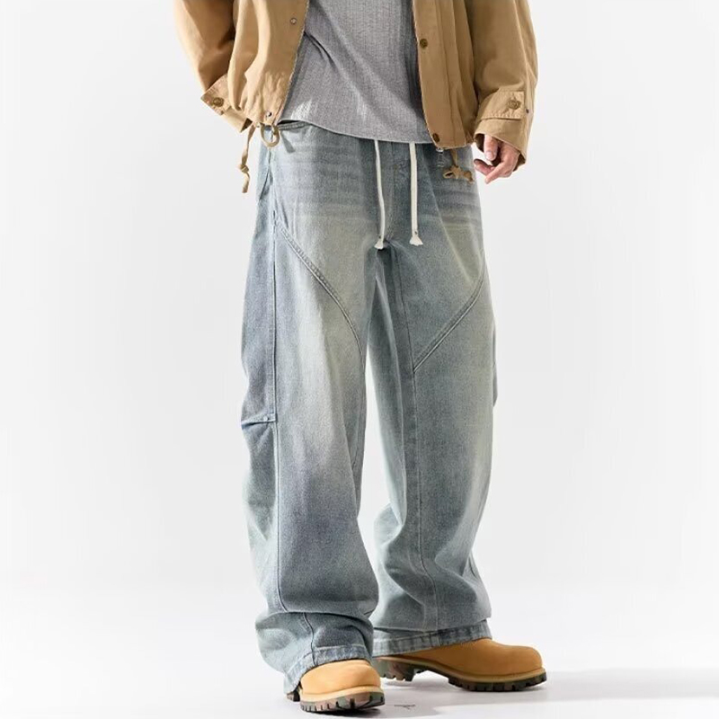 Men'S Fashion Jeans And Boots - ヴィンテージメンズストレートレッグアメリカンスタイルデニムパンツ男性ファッション多用途バギーワイドレッグブーツカットジーンズ人気販売中トラウザーズ