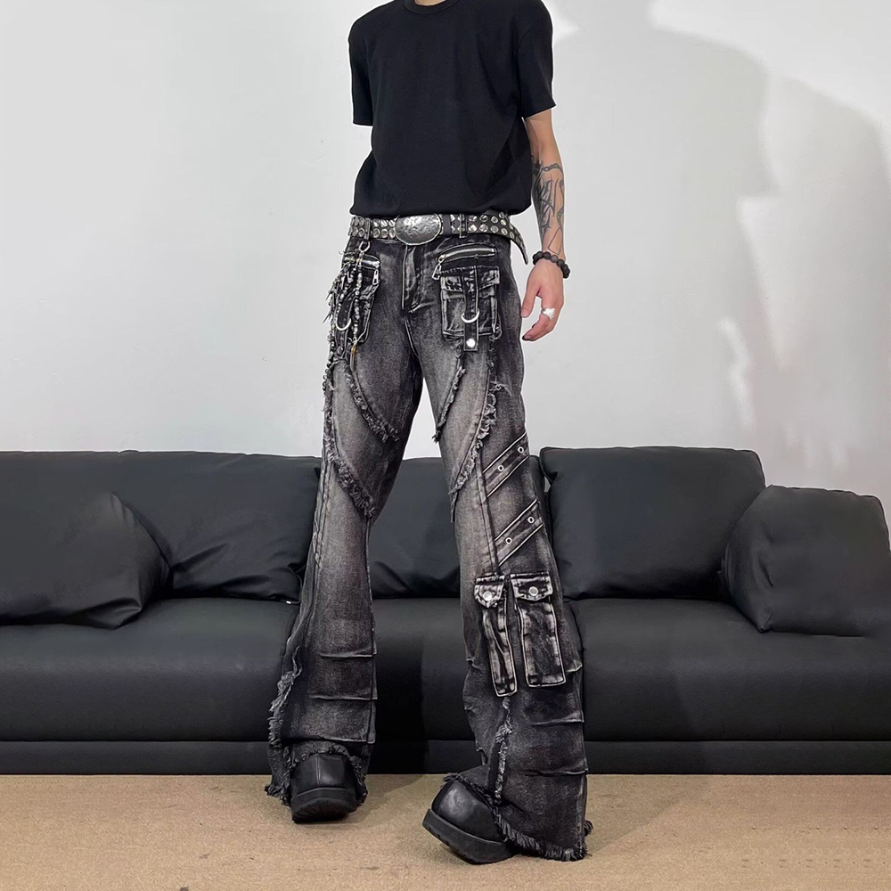 メンズタッセルポケット装飾Y2Kジーンズストリートウェアファ - Men'S Fashion Jeans And Boots のレビューと価格