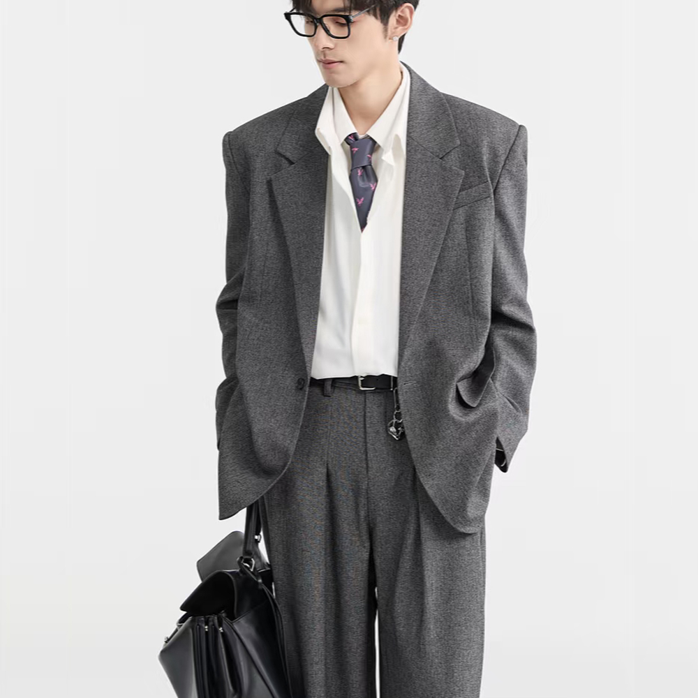 ファッションダークグレールーズメンズツーピーススーツノッチド - Mens Fashion Dark Grey Pants のレビューと価格