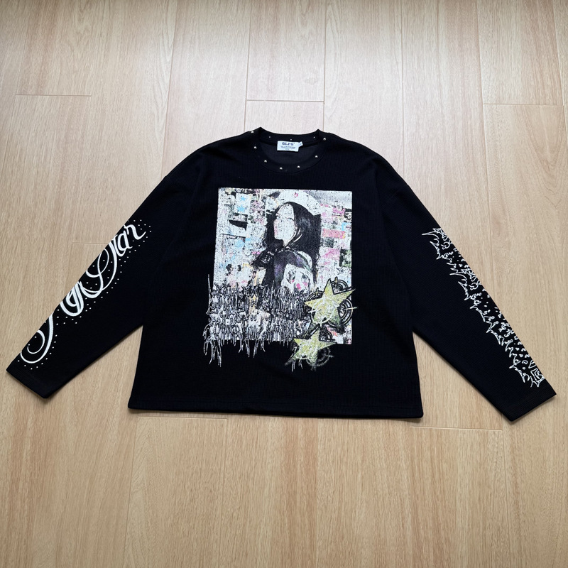 メンズハイストリートグラフィティTシャツ、リベット付き、ファ - Men Fashion Vintage のレビューと価格