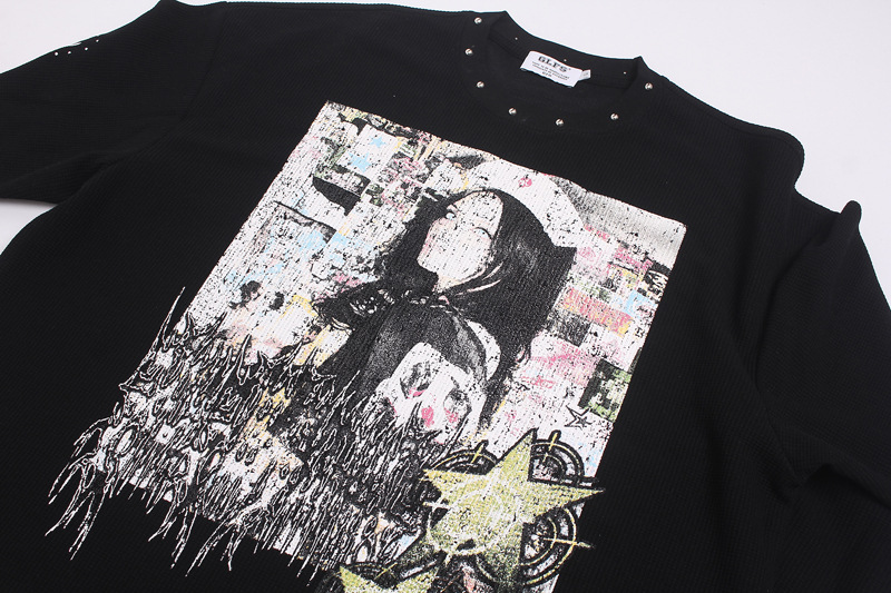 メンズハイストリートグラフィティTシャツ、リベット付き、ファ - Men Fashion Vintage のレビューと価格