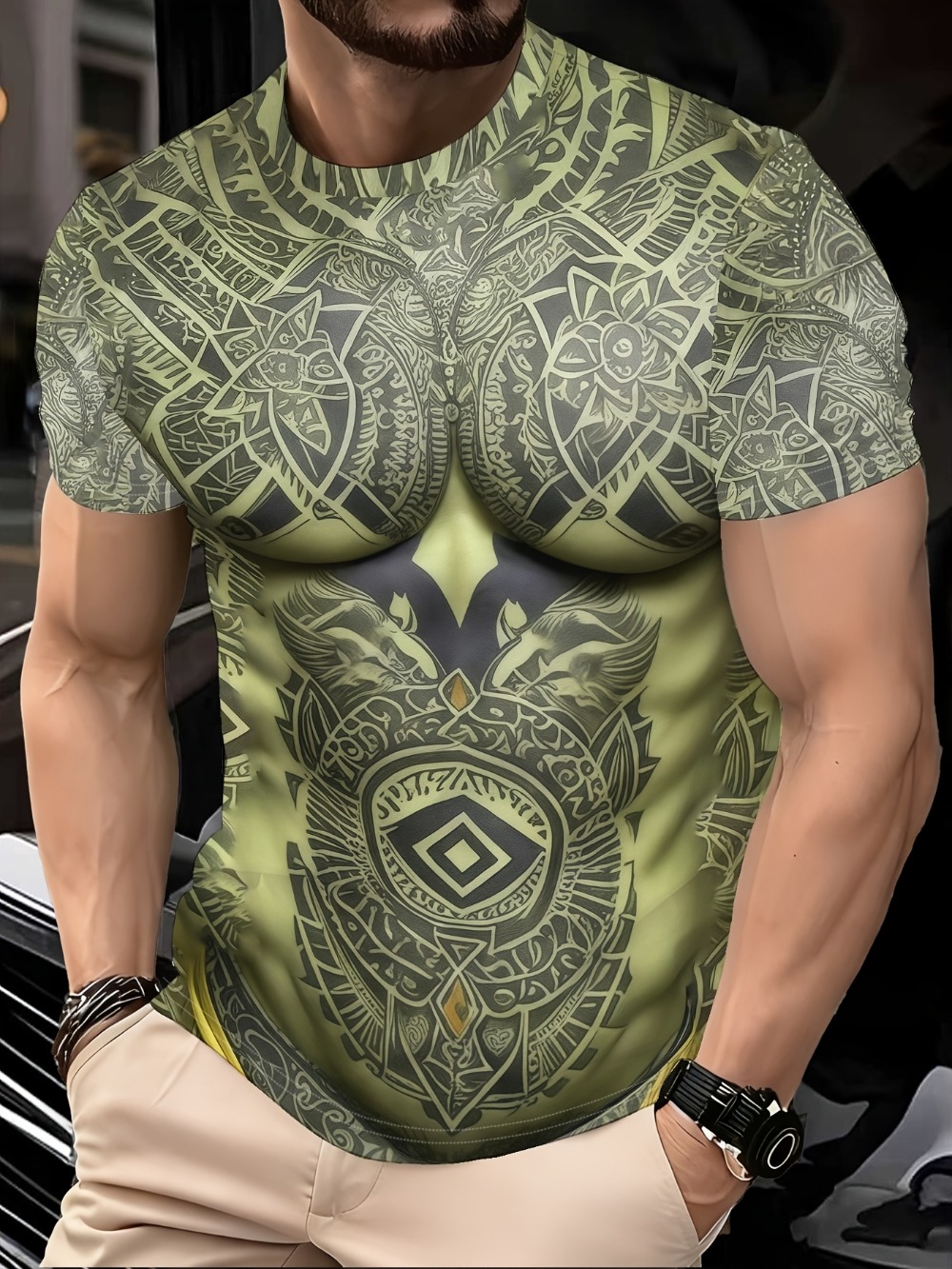 ロールプレイングフェイクマッスル 3D プリントスポーツ速乾 - Muscle Tee Workout のレビューと価格