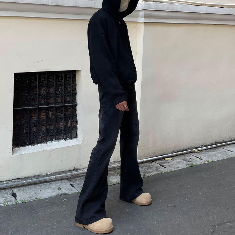 メンズ ブラック ソリッドカラー ストレート シンプル ベー - Men'S Fashion Jeans And Boots のレビューと価格