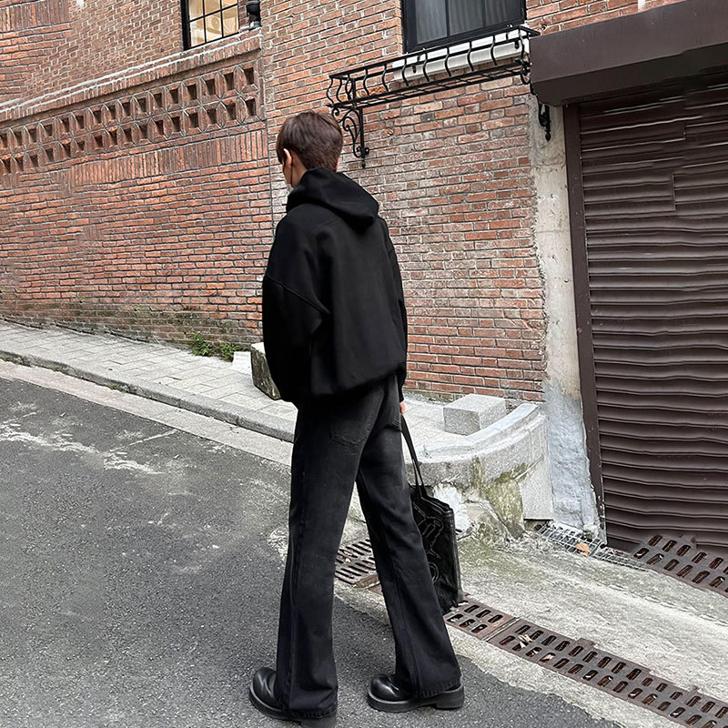 メンズ ブラック ソリッドカラー ストレート シンプル ベー - Men'S Fashion Jeans And Boots のレビューと価格