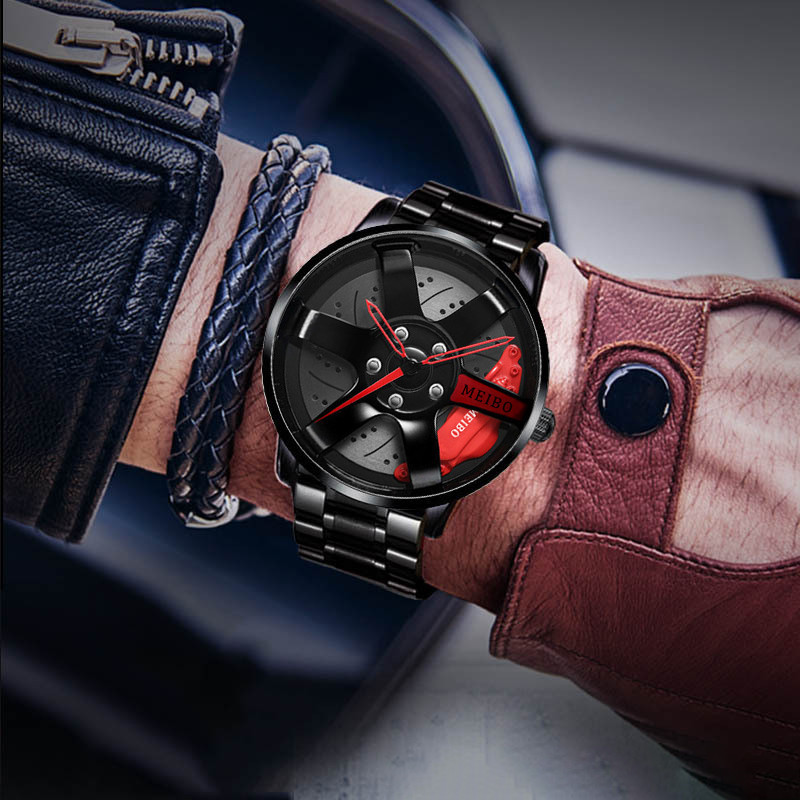 ステンレス鋼の男性用時計,車のホイールハブ,革のクォーツ時計 - Men'S Fashion Hub のレビューと価格