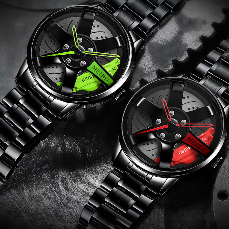 ステンレス鋼の男性用時計,車のホイールハブ,革のクォーツ時計 - Men'S Fashion Hub のレビューと価格