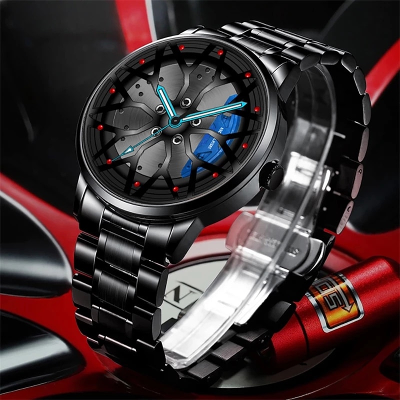 ファッションメンズ車用ホイール時計高級メンズスポーツ防水クォ - Men'S Fashion Hub のレビューと価格