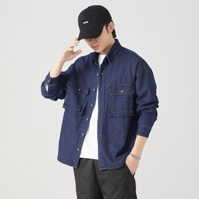純粋な綿ツーリングシャツ男性春秋ストリートヴィンテージファッ - Mens Fashion Denim Jacket のレビューと価格