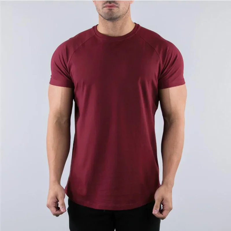 男性用半袖コットンTシャツ,通気性のある服,トレーニング,ジ - Muscle Tee Workout のレビューと価格