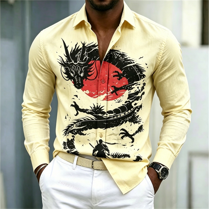 2026年新作 メンズシャツ 白黒赤のコントラスト ドラゴン - Men'S Fashion And Style のレビューと価格